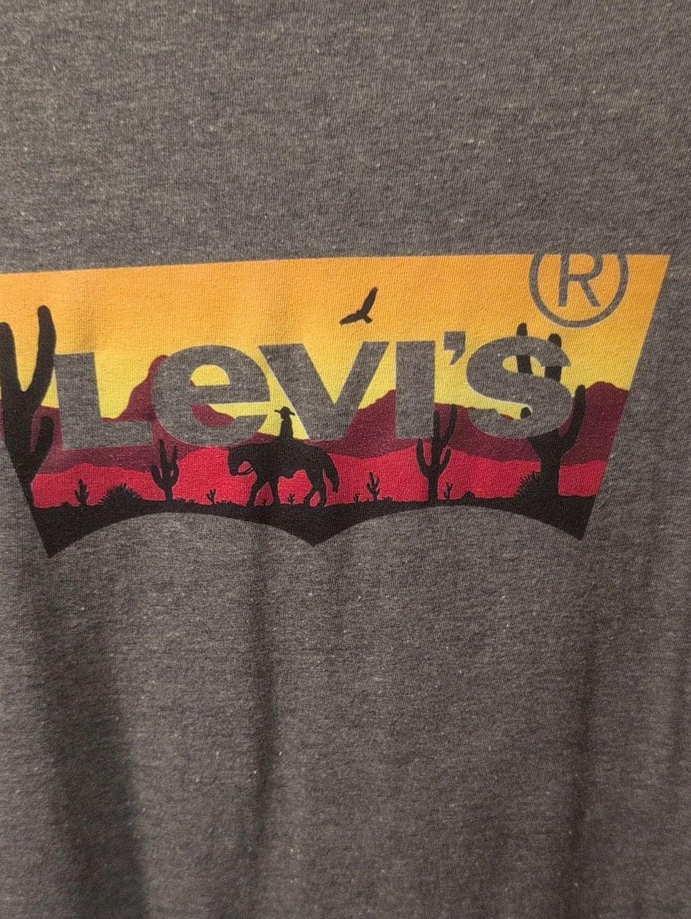 Levi's Army Green Short Sleeve Logo Tee with Sunset Graphic
